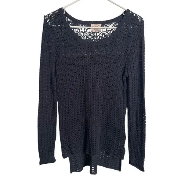 Hippie Rose Womens Crochet Open Knit Sweater S Navy Blue Retro Fishnet Pullover - Picture 1 of 6